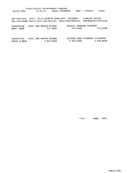 05 JAN. 1993 - De 814,44 francs mon compte  la Socit Lyonnaise de Banque - 300 francs ont t prlevs pour les frais d'une opposition administrative bidon et ne me furent jamais restitus.