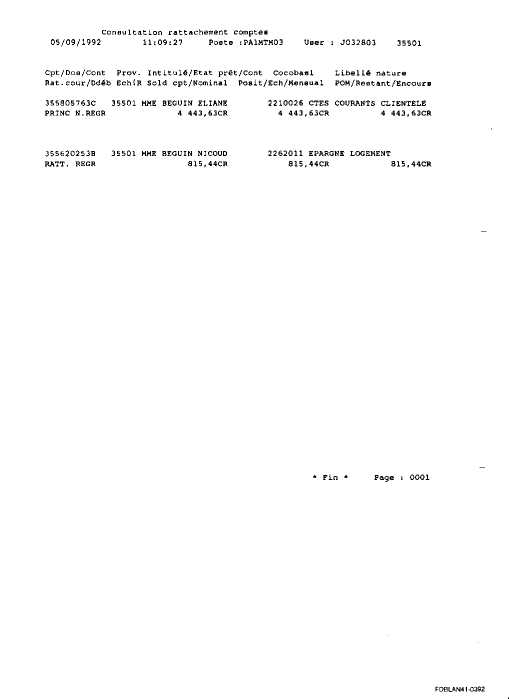 05 SEP. 1992  - De 814,44 francs mon compte  la Socit Lyonnaise de Banque - 300 francs ont t prlevs pour les frais d'une opposition administrative bidon et ne me furent jamais restitus.