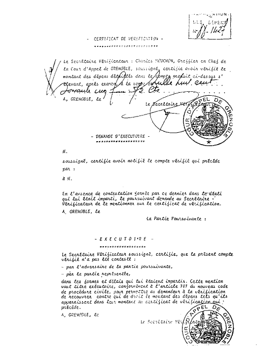 07 SEP. 1988 - Mise en demeure de payer 1.865,72 Frs a GRIMAUD pour l'arrt du 26 aot 1987 au nom de Souveton qui a vendu mon chien ulric