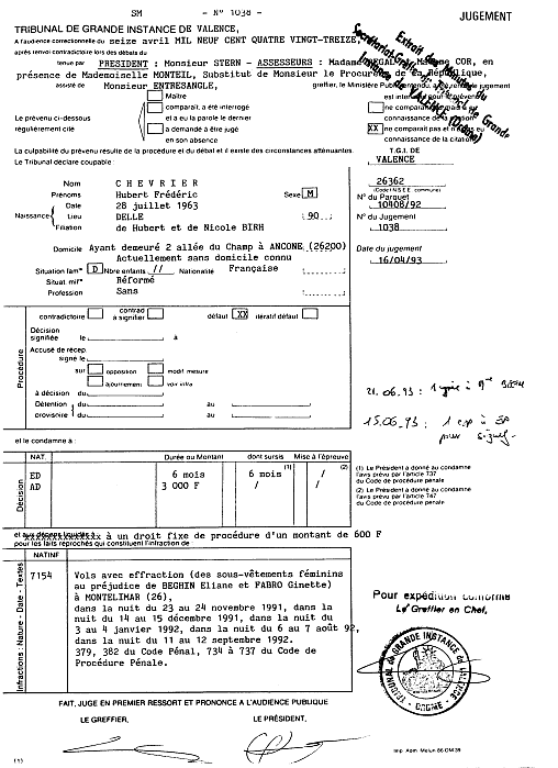 Jugement Chevrier 16/04/93 -