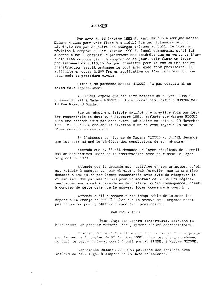 13 mai 1992 - JUGEMENT TGI. VALENCE - Nicole OBREGO - acte de l'huissier Frdric PONSETI.