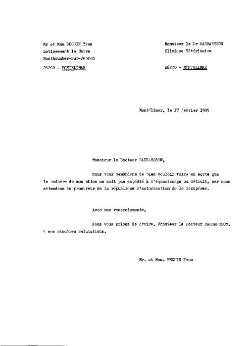 Mr. et Mme. BEGUIN Yves au vtrinaire Barbanon - Docteur BARBANSSON